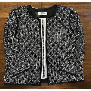 Kasper Blazer Jacket Black White Geometric‎ Career Office Size 10